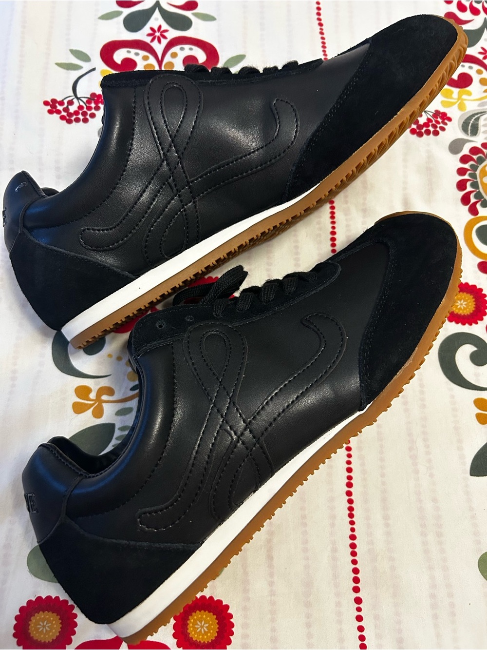 Loewe Black Leather & Suede Low-Top Sneakers with Gum Sole